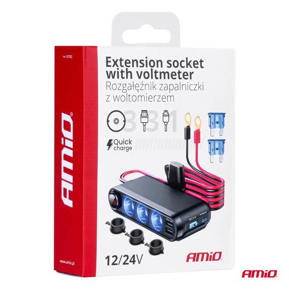 Dispozitiv Auto Premium 3in1, Splitter Bricheta, Incarcator USB/USB-C, Voltmetru Digital, alimentare 12V-24V - 3- Roveli