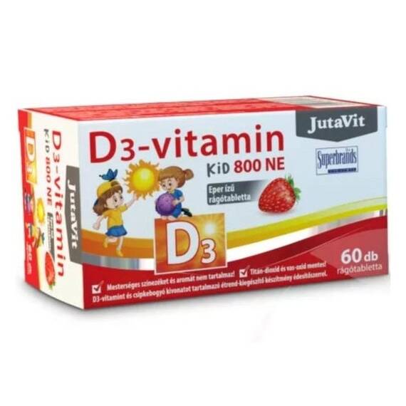 D3 800-NE CU GUST DE CAPSUNI 60 TAB MASTICABILE JUTAVIT - - Roveli