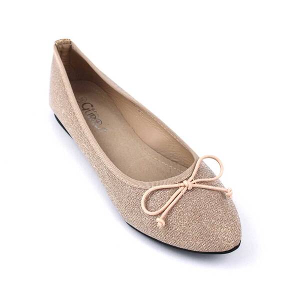 ​Balerini dama cu fundita cu reflexii stralucitoare GRS-1921-BEIGE, Culoare (12): Auriu, Bej, Marime (12): 39 - - Roveli