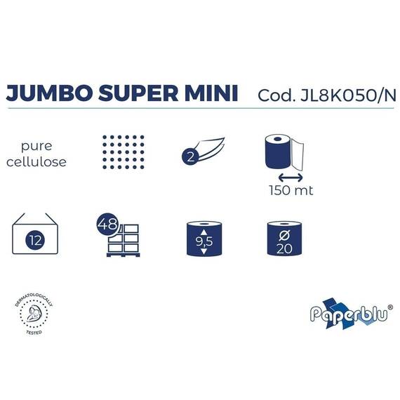 ​Hartie igienica Paperblue Jumbo super mini, 150 m, 2 straturi, 12 role - 2- Roveli