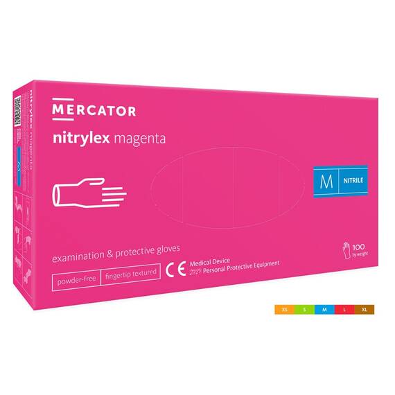 ​  Manusi medicale Nitrylex magenta Mercator fara pudra cu protectie pentru bacterii, fungi si virusuri, Marime (288): XS - - Roveli
