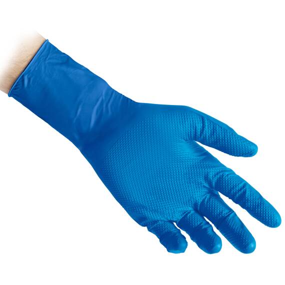 Manusi din Nitril nepudrate Extra-Long Blue Full Grip REFLEXX N65 Plus 29cm, Marime (288): S - - Roveli