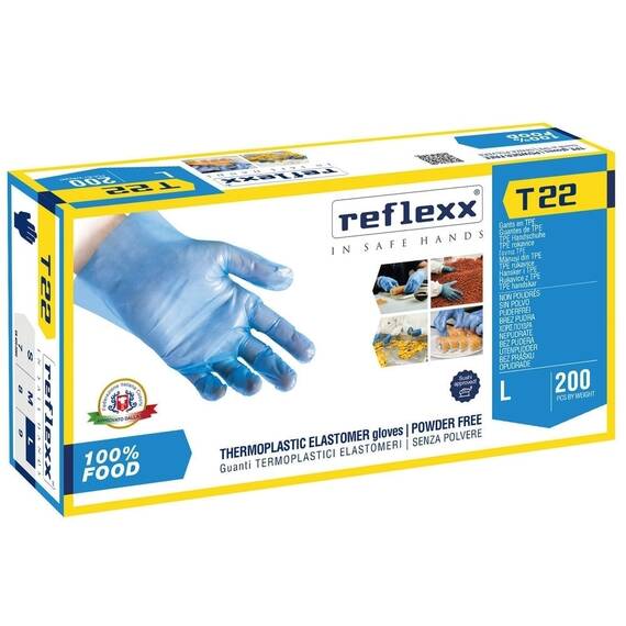 Manusi alimentare de unica folosinta nepudrate REFLEXX T22, din TPE, 200 buc/cutie, Marime (288): S - 2- Roveli