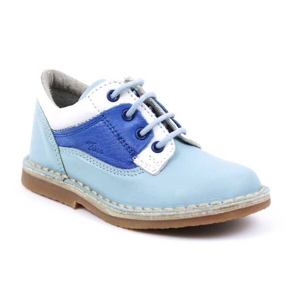 Pantofi usori din piele naturala , pentru copii , cu talpa cusuta 2635-BLEU/ALB, Culoare (12): Bleu, Marime (12): 26 - - Roveli