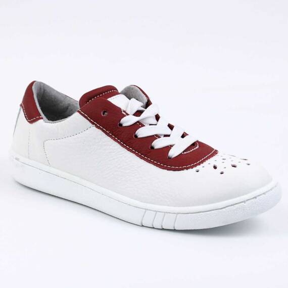 ​Pantofi casual ,unisex , pentru copii , din piele naturala 3266-ALB/ROSU, Culoare (12): Alb, Rosu, Marime (12): 34 - - Roveli
