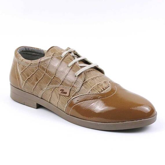 ​Pantofi stil Oxford , de dama , din piele naturala , lacuita 3227-BEJ, Culoare (12): Bej, Maro, Marime (12): 39 - - Roveli