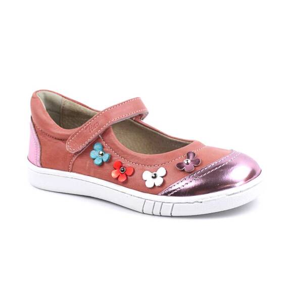 Pantofi usori , de copii , din piele naturala, cu flori 1793-ROZ, Culoare (12): Multicolor, Marime (12): 35 - - Roveli