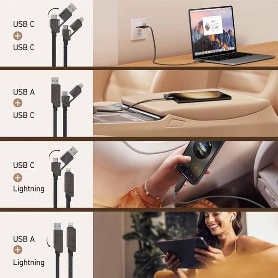 Cablu date/incarcare SJ886, 4in1, 60W, USB A/C, lightning, 100cm - 4- Roveli