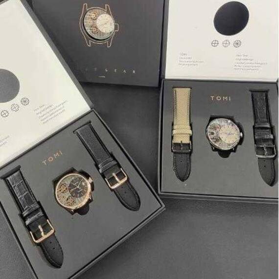 Ceas de dama, quartz, 2 bratari piele eco, afisare data, 2 modele - 5- Roveli