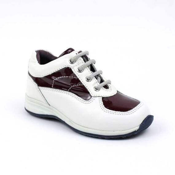Pantofi sport pentru copii , din piele naturala 1594-ALB/BORDO, Culoare (12): Bordo, Marime (12): 26 - - Roveli