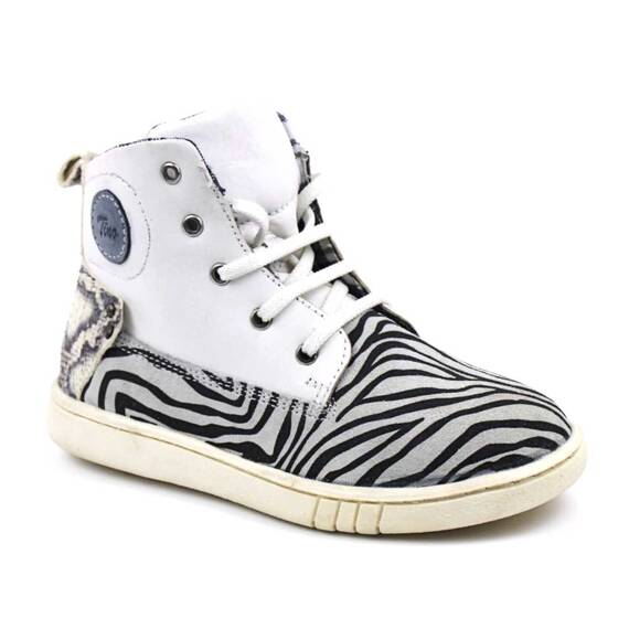 Ghete inalte pentru copii , din piele naturala , captusite , cu talpa cusuta  3144-ZEBRA, Culoare (12): Gri + Negru, Marime (12): 28 - - Roveli