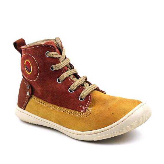 Ghete inalte pentru copii , din piele naturala , cu talpa cusuta  3144-GALBEN/CARAMIZIU, Culoare (12): Galben, Caramiziu, Marime (12): 24 - - Roveli