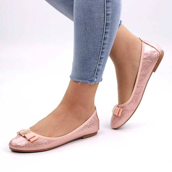 ​Balerini  de dama , cu accesoriu auriu , cu reflexii stralucitoare HR21603-PINK, Culoare (12): Roz, Marime (12): 40 - - Roveli