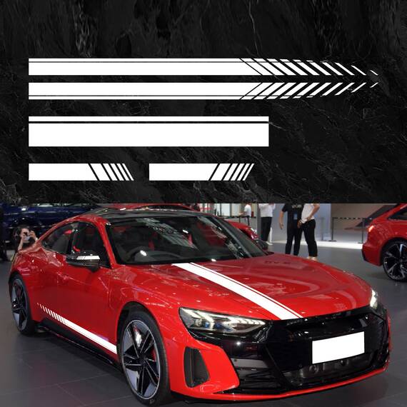 Set 5 stickere autoadezive Tuning, model "Racing Stripes V1", dimensiune 190 cm, culoare Alba - - Roveli