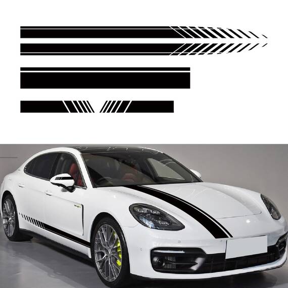 Set 5 stickere autoadezive Tuning, model "Racing Stripes V1", dimensiune 190 cm, culoare Neagra - - Roveli