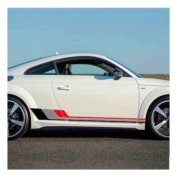 Set 2 stickere autoadezive Tuning, model "Racing Stripes V2", dimensiune 180 x 16,5 cm, culoare Negru + Gri + Rosu - - Roveli