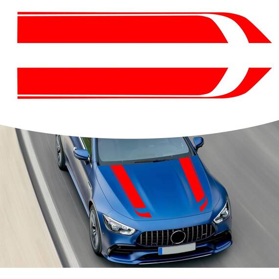 Set 2 stickere autoadezive Tuning, model "Hood Stripes V1", dimensiune 85 x 12 cm, culoare Rosie - - Roveli
