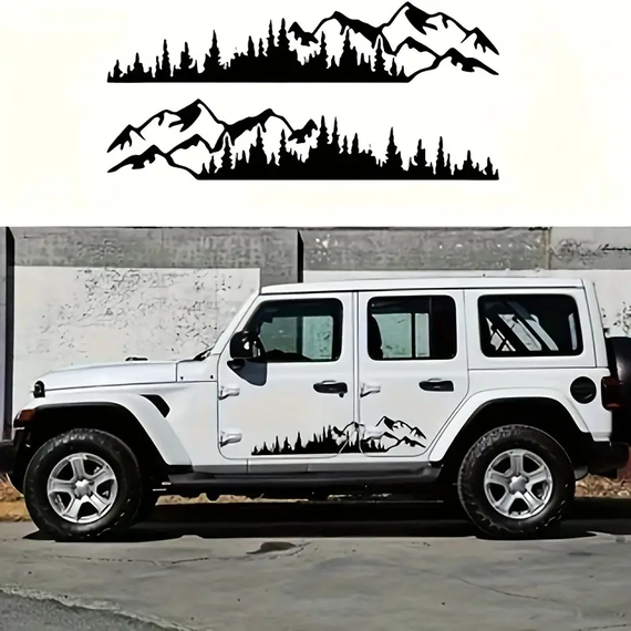 Set 2 stickere autoadezive pentru vehicule Off Road, model "Forest & Mountains", dimensiune 100 x 20 cm, culoare Neagra - - Roveli