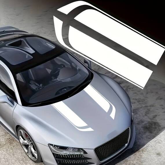 Set 2 stickere autoadezive Tuning, model "Hood Stripes V1", dimensiune 85 x 12 cm, culoare Alba - - Roveli