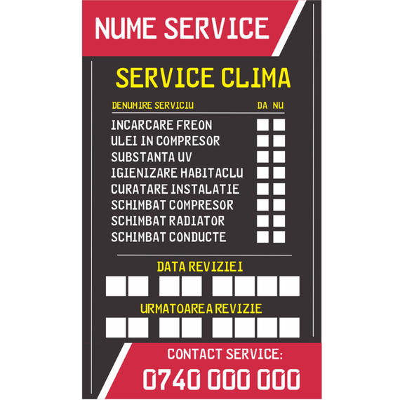 Set 200 etichete autoadezive Personalizate, model "Revizie Clima", dimensiune 10cm x 6cm - - Roveli