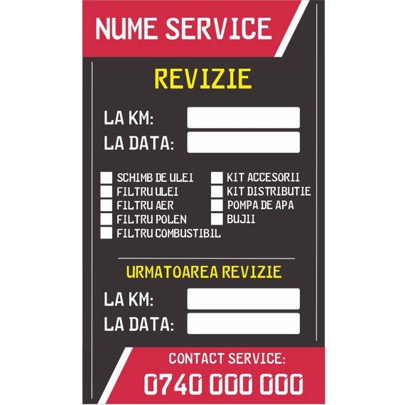 Set 200 etichete autoadezive Personalizate, model "Revizie Periodica / Schimb de Ulei", dimensiune 10cm x 6cm - - Roveli