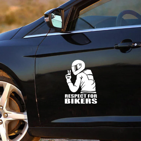 Sticker autoadeziv pentru vehicule Off Road, model "Respect For Bikers", dimensiune 17 x 12 cm, culoare Alba - - Roveli