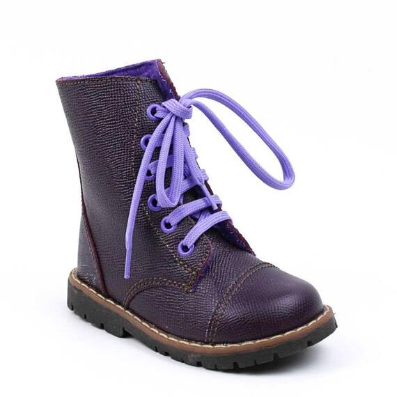 Ghete inalte , imblanite , pentru copii , din piele naturala , cu talpa cusuta 3143-BORDO/MOV, Culoare (12): Mov, Marime (12): 29 - - Roveli