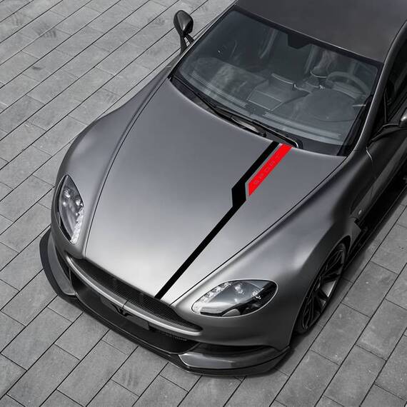 Set sticker autoadeziv Tuning in doua culori, model "Hood Stripes V3", dimensiune 130 x 10 cm, culoare Negru + Rosu - - Roveli