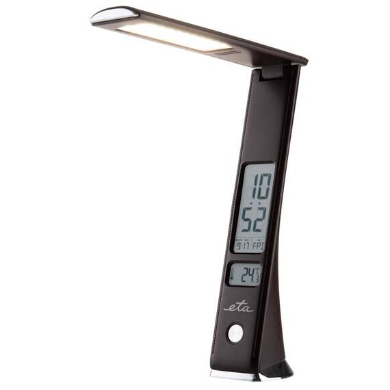 Lampa LED de birou ETA 0893 90000, 6 W, brat flexibil, LCD afisare ora si data, alarma, maro - - Roveli