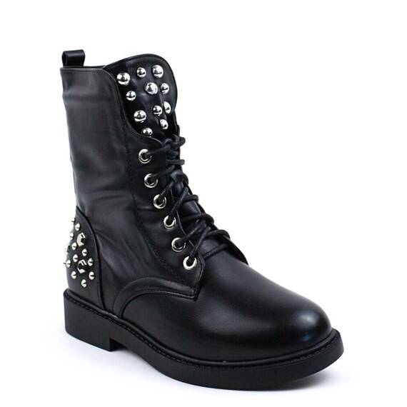 ​Bocanci imblaniti de dama , cu aplicatii metalice , decorative YMLO67-1-BLACK, Culoare (12): Negru, Marime (12): 38 - - Roveli