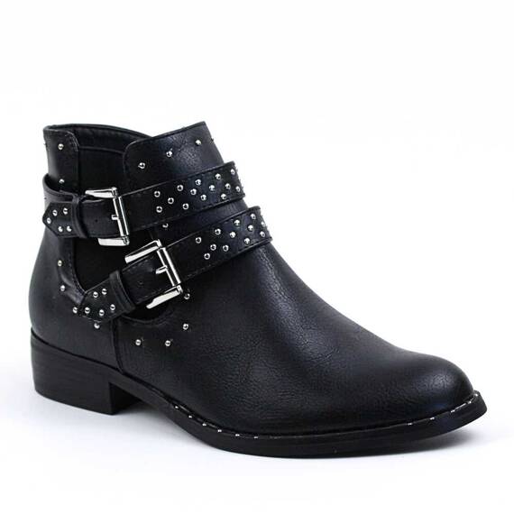 ​Botine de dama , imblanite , cu barete cu tinte , decorative 1188-35-BLACK, Culoare (12): Negru, Marime (12): 37 - - Roveli