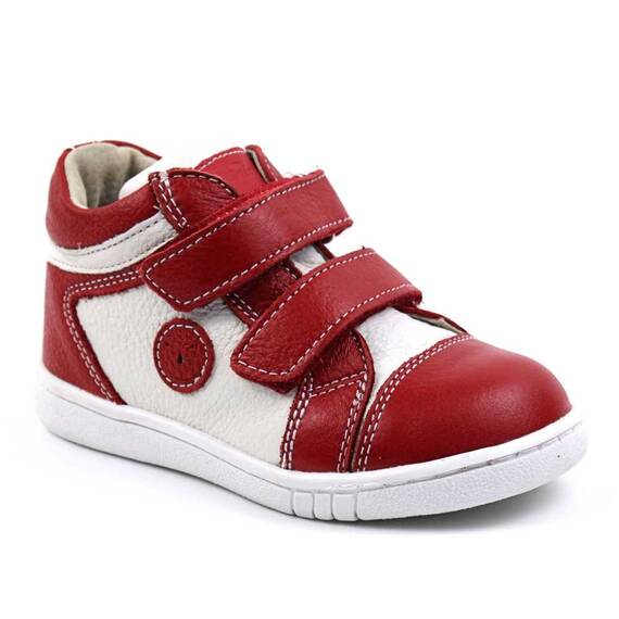 Ghete sport pentru copii , din piele naturala 3237-ROSU/BULINA, Culoare (12): Alb, Rosu, Marime (12): 27 - - Roveli