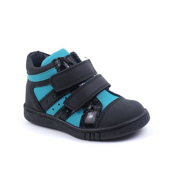 Ghete sport pentru copii , din piele naturala 3237-NEGRU/TURCOAZ, Culoare (12): Negru, Bleu, Marime (12): 25 - - Roveli