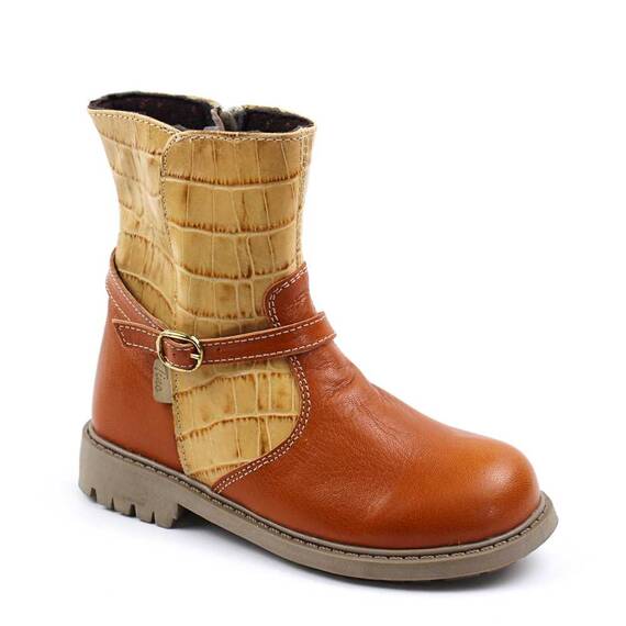 Cizme captusite , pentru copii , din piele naturala  3246-COGNAC, Culoare (12): Camel, Crem, Marime (12): 34 - - Roveli