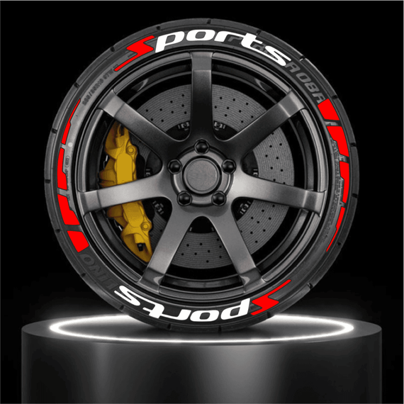 Kit inscriptionare anvelope auto, 16 elemente reliefate din cauciuc, culoare, Alb & Rosu, model SPORTS & STRIPES - 2- Roveli