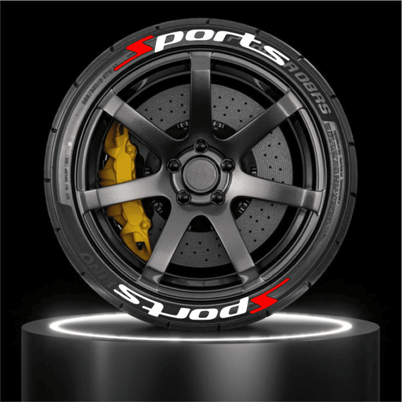 Kit inscriptionare anvelope auto, 8 elemente reliefate din cauciuc, culoare, Alb & Rosu, model SPORTS - 2- Roveli