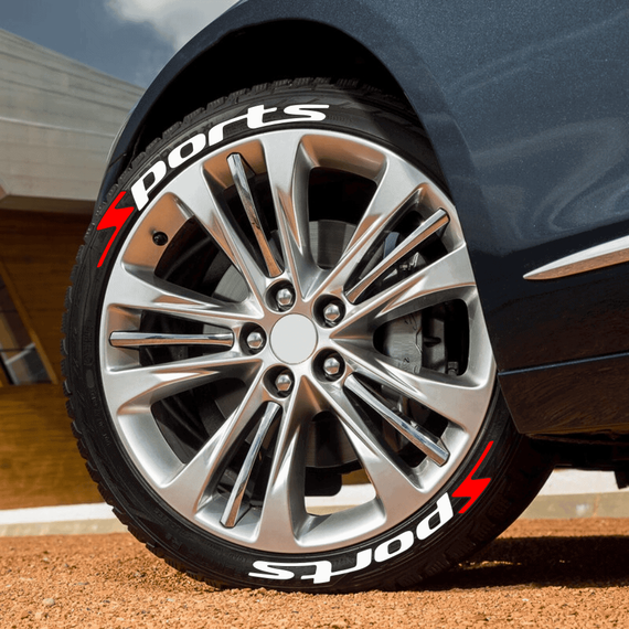 Kit inscriptionare anvelope auto, 8 elemente reliefate din cauciuc, culoare, Alb & Rosu, model SPORTS - 3- Roveli