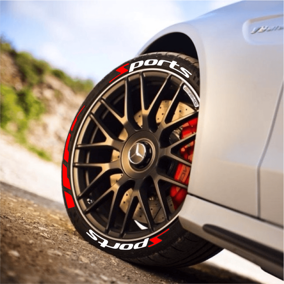 Kit inscriptionare anvelope auto, 16 elemente reliefate din cauciuc, culoare, Alb & Rosu, model SPORTS & STRIPES - - Roveli