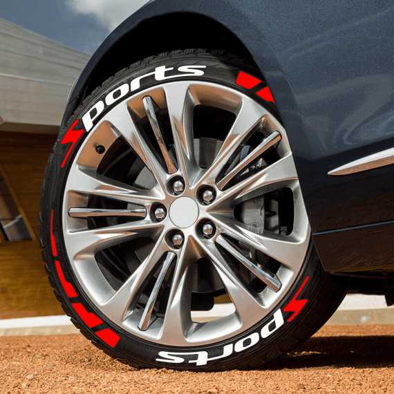 Kit inscriptionare anvelope auto, 16 elemente reliefate din cauciuc, culoare, Alb & Rosu, model SPORTS & STRIPES - 3- Roveli