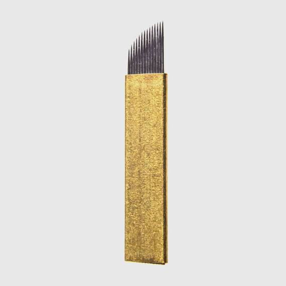 Ac Microblading, BioMaser, 14p SuperBlack Auriu, 0.25mm - - Roveli
