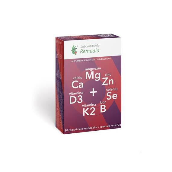 Ca + Mg + Zn + D3 + Se 30 comprimate masticabile Laboratoarele Remedia - - Roveli