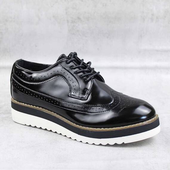 ​Pantofi casual de dama , oxford style , cu talpa groasa 52180-BLACK, Culoare (12): Negru, Marime (12): 39 - - Roveli