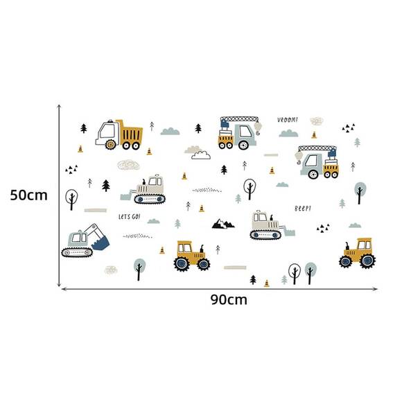 Sticker Decorativ Pentru Copii, Autoadeziv, Tractoare, Excavatoare, 50x90 cm - 2- Roveli