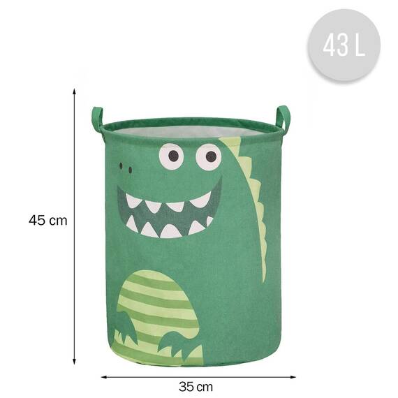 Cos Pliabil Pentru Jucarii, Rufe, Bumbac Canvas, Impermeabil, SIPO, 35x42 cm, Bumbac, 43l, Dino - 6- Roveli