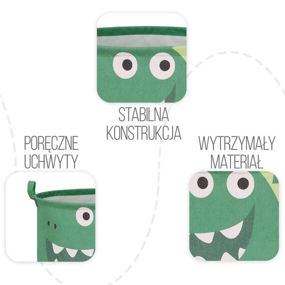 Cos Pliabil Pentru Jucarii, Rufe, Bumbac Canvas, Impermeabil, SIPO, 35x42 cm, Bumbac, 43l, Dino - 5- Roveli