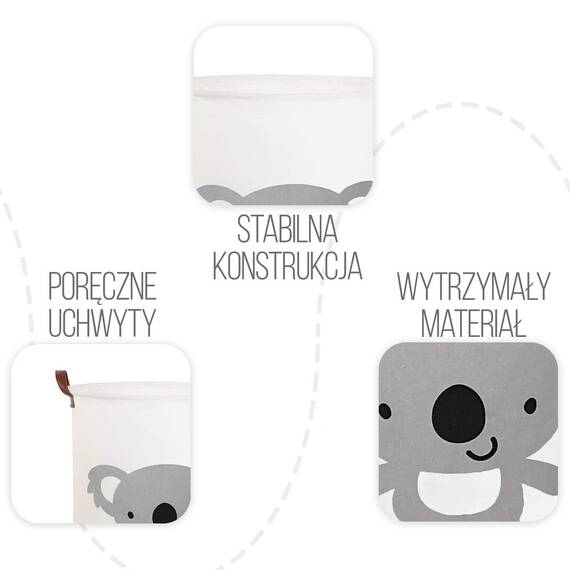 Cos Pliabil Pentru Jucarii, Rufe, Bumbac Canvas, Impermeabil, SIPO, 35x42 cm, Bumbac, 43l, Koala - 5- Roveli
