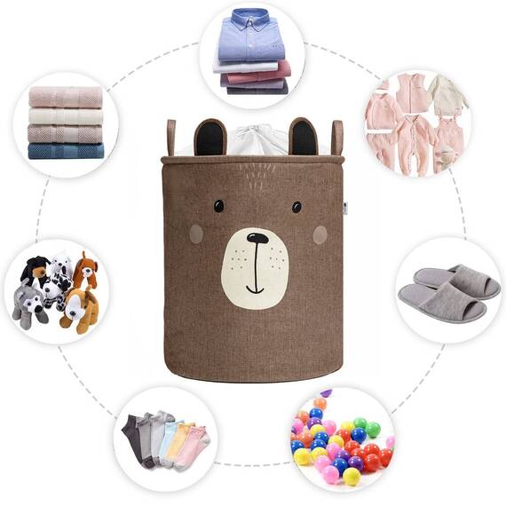 Cos Pliabil Pentru Depozitare Jucarii cu Snur pentru Inchidere, PREMIUM XL, 63 l, Impermeabil, SIPO, Brown Bear - 6- Roveli