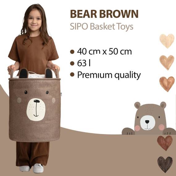 Cos Pliabil Pentru Depozitare Jucarii cu Snur pentru Inchidere, PREMIUM XL, 63 l, Impermeabil, SIPO, Brown Bear - 8- Roveli