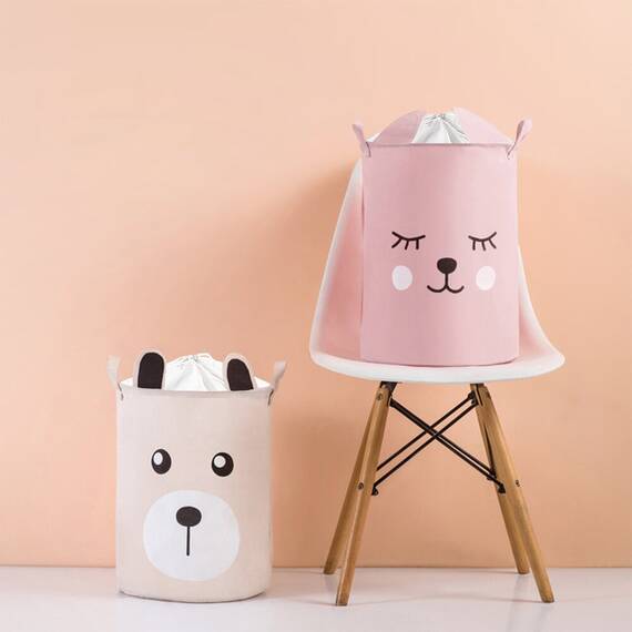 Cos Pliabil Pentru Jucarii, Rufe, Bumbac Canvas, Impermeabil, SIPO, 35x42 cm, Bumbac, 43l, Urs - 10- Roveli