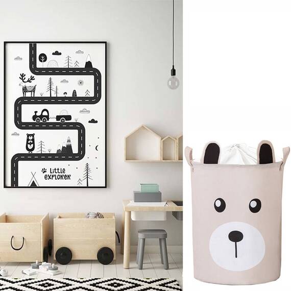 Cos Pliabil Pentru Jucarii, Rufe, Bumbac Canvas, Impermeabil, SIPO, 35x42 cm, Bumbac, 43l, Urs - 3- Roveli